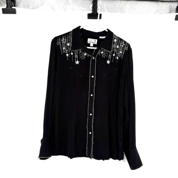 Panhandle Slim Tops - Vintage Panhandle Slim Shirt Womens XL Smile Pocket Rhinestone Stars Snap Rodeo